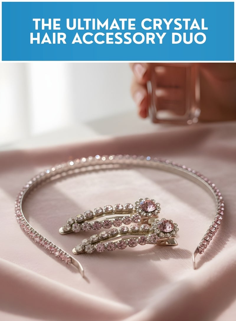 طوق رأس مرصع بأحجار الراين للنساء مع مشابك شعر كريستالية متناسقة - طقم إكسسوارات شعر للعرائس والحفلات، طوق شعر فاخر لحفلات الزفاف، إكسسوارات شعر فاخرة - Image 3